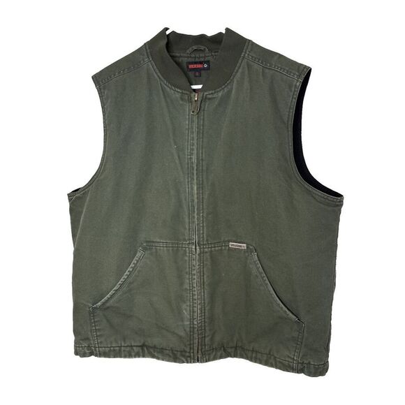 MENS WOLVERINE Zip Up Canvas VEST Size XL Olive Green Quilted Lining - Picture 1 of 8